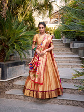 Chiku Color Zari Weaving Work Jacquard Silk(Paithani) Lehenga Choli